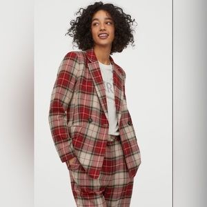 H&M Double breasted blazer - Classic Red & Cream Plaid Excellent condition SZ 8